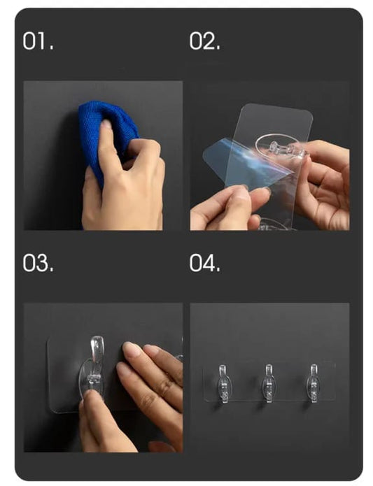 Transparent Sticky Hook | Wall Hooks Self Adhesive Clothes Coat | Door Hanger Towel Key Holder Bathroom Kitchen Storage Sticker Hook - Pack Of 4