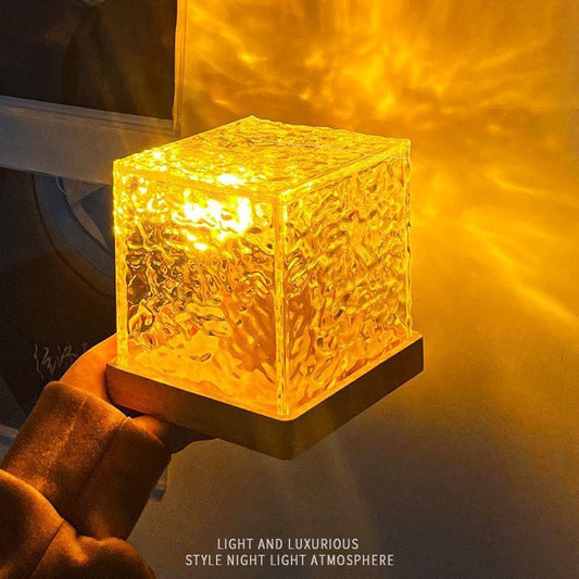 Dynamic Rotating Water Ripple Night Light 3 Colors Flame Crystal Lamp For Living Room Study Bedroom (No Remote Attached USB Cable)