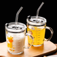 Unicorn Shape 350 ML Glass Mug With Straw And Lid Creative Cartoon Children's Glass Milk Cup Juice Glass Drink Ware Water Bottle 1 Pcs (Unicorn Shape )