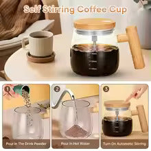 Self Stirring Coffee Mug – Electric Automatic Mixing Cup For Coffee, Milk, & Drinks | Rechargeable, Waterproof, Self Mixing Glass Mug For Home & Office ~ 500 Ml