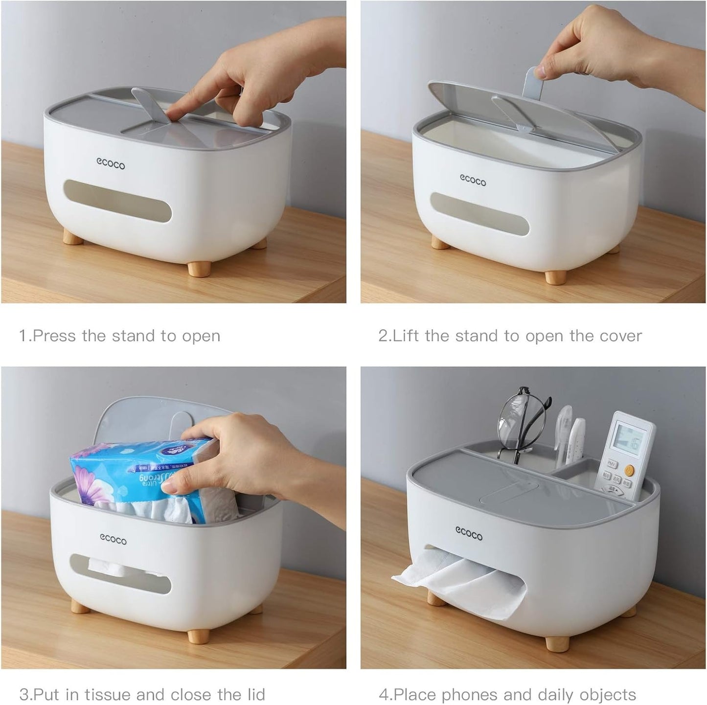 Ecoco Tissue Box With Multifunctional Storage Drawer Creative Desk Organizer For Kitchen Living Room And Office