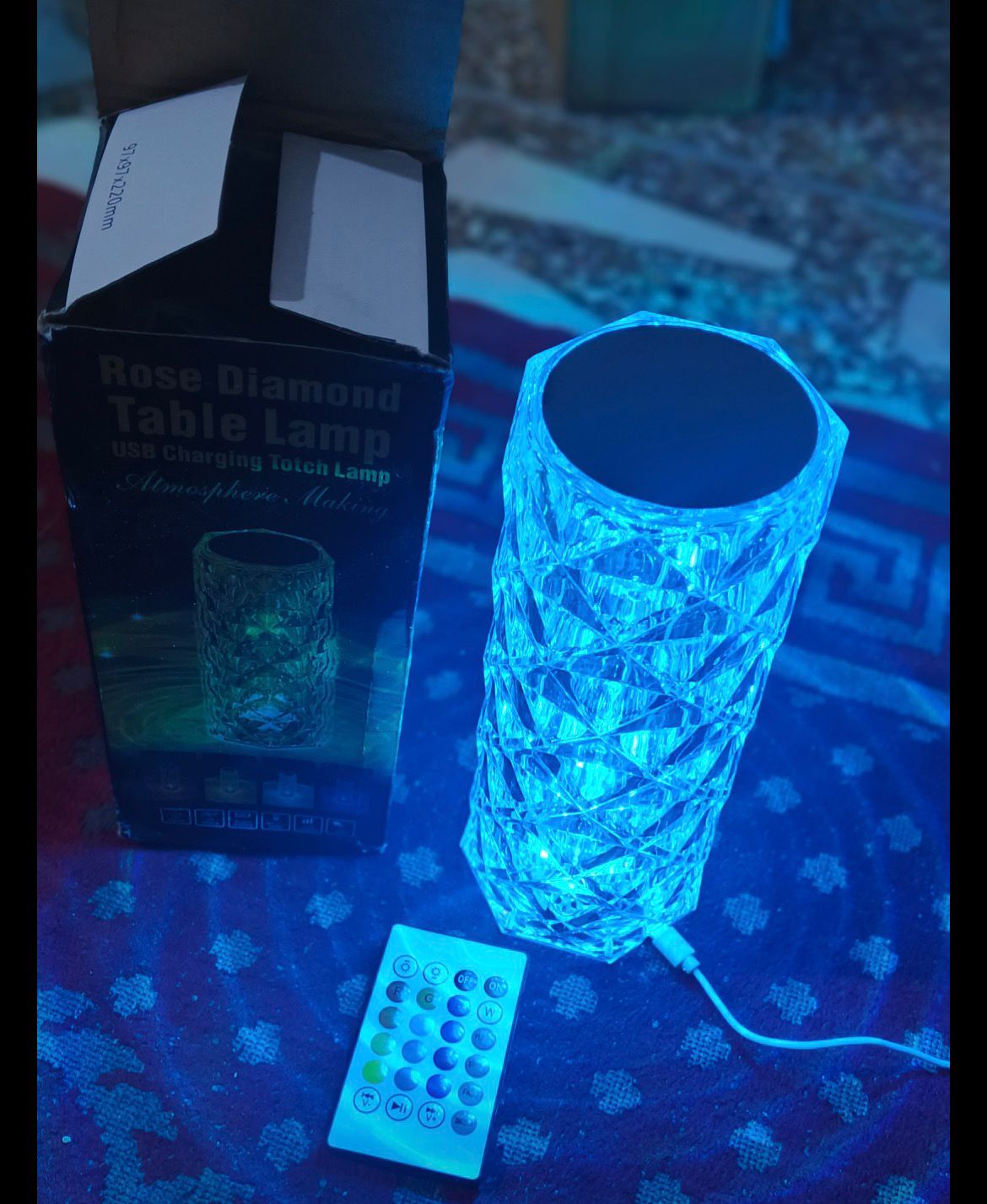 Rose Diamond Crystal Table Lamp – 16 Color RGB Touch Sensor Light With Remote Control – USB Charging Portable Atmosphere Lamp